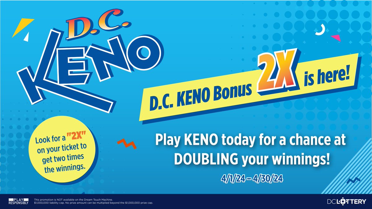 Start your week with a chance at 2X the winnings! Play D.C. Keno all of April for your chance at double the prizes! ➡️ : bit.ly/3OhxR6u