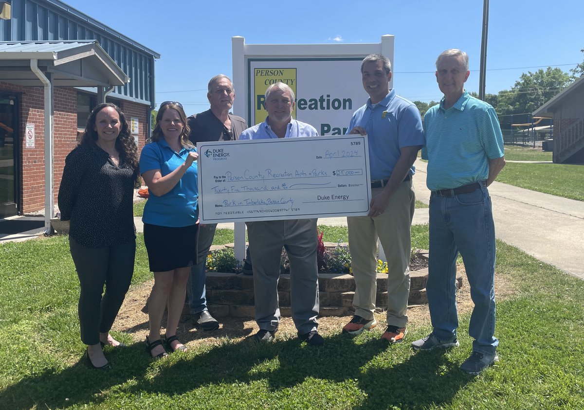 In Person County, @DukeEnergy is celebrating #EarthDay with a $25,000 donation to support Person County's new 281-acre park project in Timberlake.