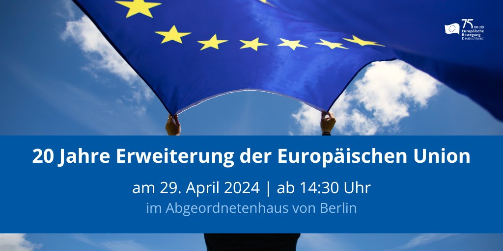 🇪🇺 Die #EU-Erweiterung vor 20 Jahren am 1. Mai 2004 markierte den Beginn eines neuen Kapitels für die Europäische Union.⏰Am 29. April 2024 laden wir gemeinsam mit 🇪🇺-Botschaften &amp;  Partnerorganisationen zur gemeinsamen Feier "Better Together" 20 Jahre EU-Erweiterung.