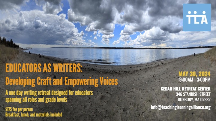 You're invited 💙 : Educators as Writers Retreat When: 5.30.24 Where: 🏖️ Cedar Hill Retreat Center, Duxbury MA Register here: tinyurl.com/kwwhjsxy Participants will will develop their voice & writing craft as it applies to their own teaching, leading & coaching roles.