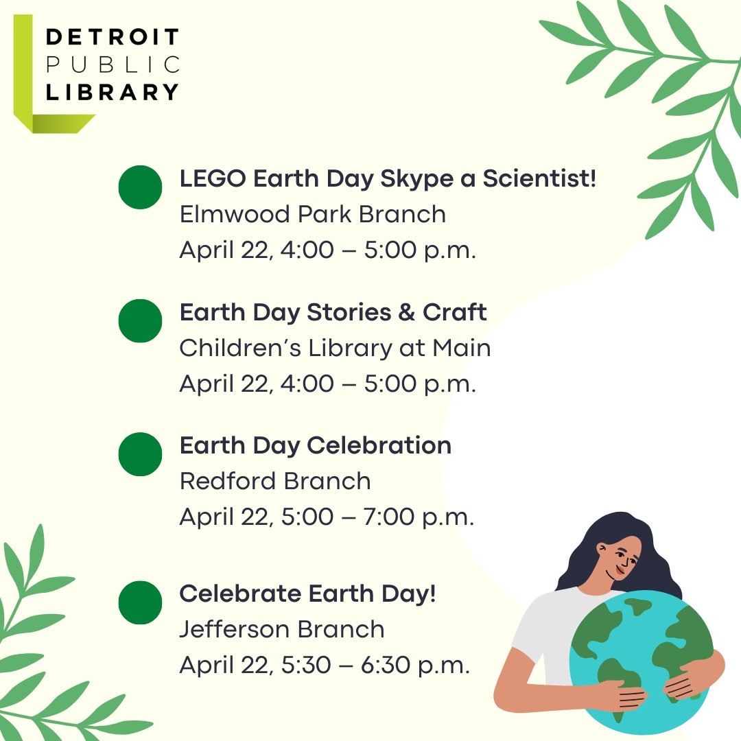 Celebrate #EarthDay with events at the #detroitpubliclibrary today!