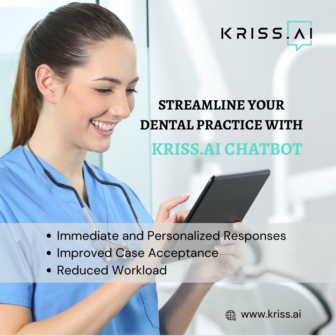 Upgrade your dental practice today with KRISS.AI, our advanced chatbot technology. Streamline your practice and get started now!

#KrissAI #DentalInnovation #DentalTech #EfficiencyInDentistry #PatientCare #DentalChatbot #chatbotAI