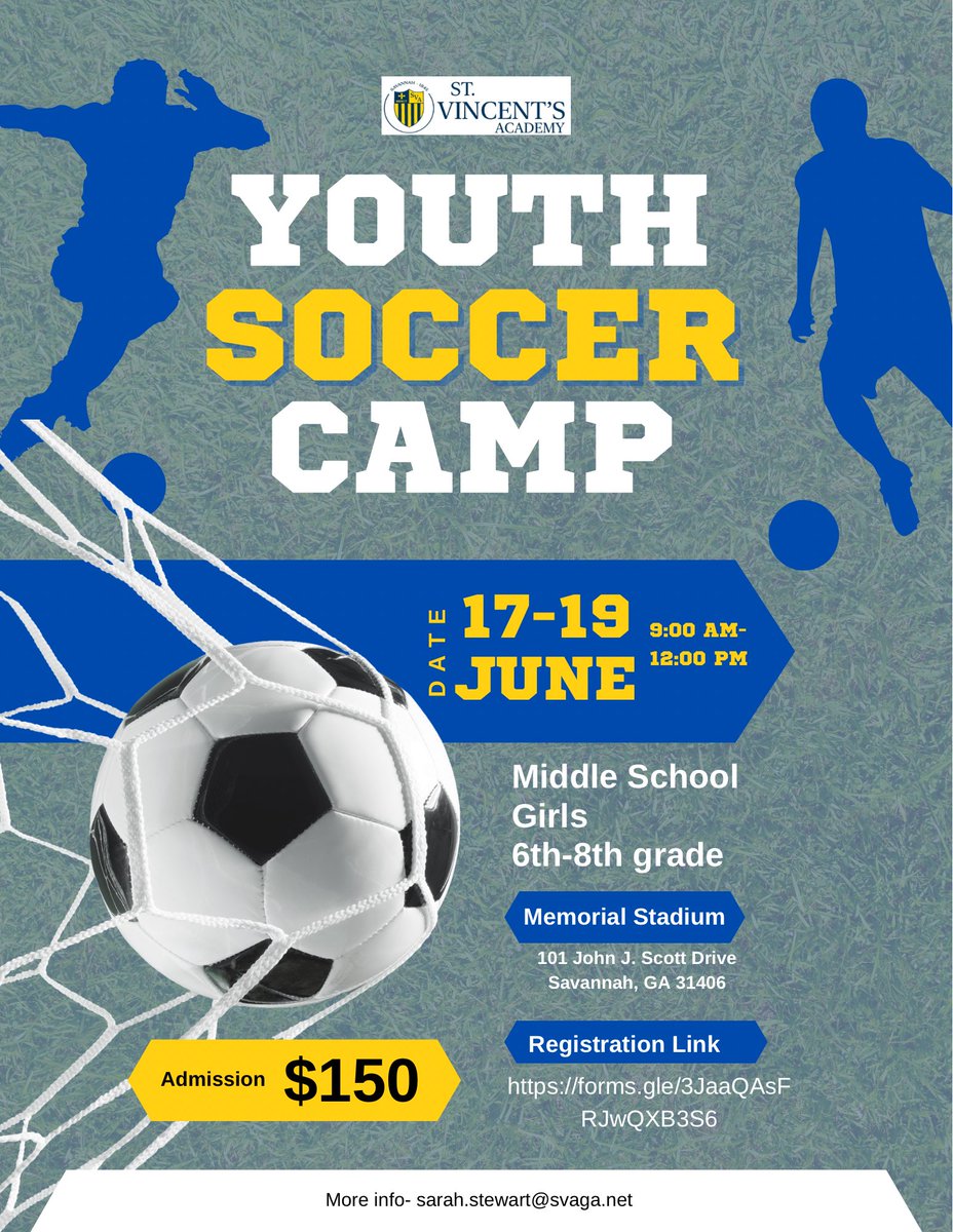 Next up, Soccer Camp! Register today for Saints Soccer Camp! June 17th-19th at Memorial Stadium! 4647.edulnk.com/e/5avmj/XptYr3… #svaathletics #stvincentsacademy #GoSaints #savannahga #svahey #womenwholead #blueandgold #SVA