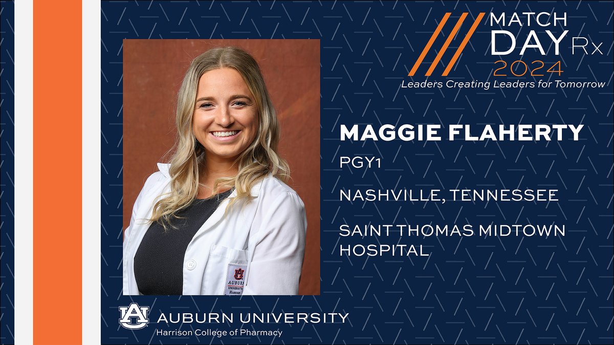 auhcop's tweet photo. Congratulations to @_maggieflaherty on accepting a PGY-1 residency with Saint Thomas Midtown Hospital in Nashville, Tennessee!

#WarEagle | #AUPharmD | #RxMatch https://t.co/ORLcxWO5YC