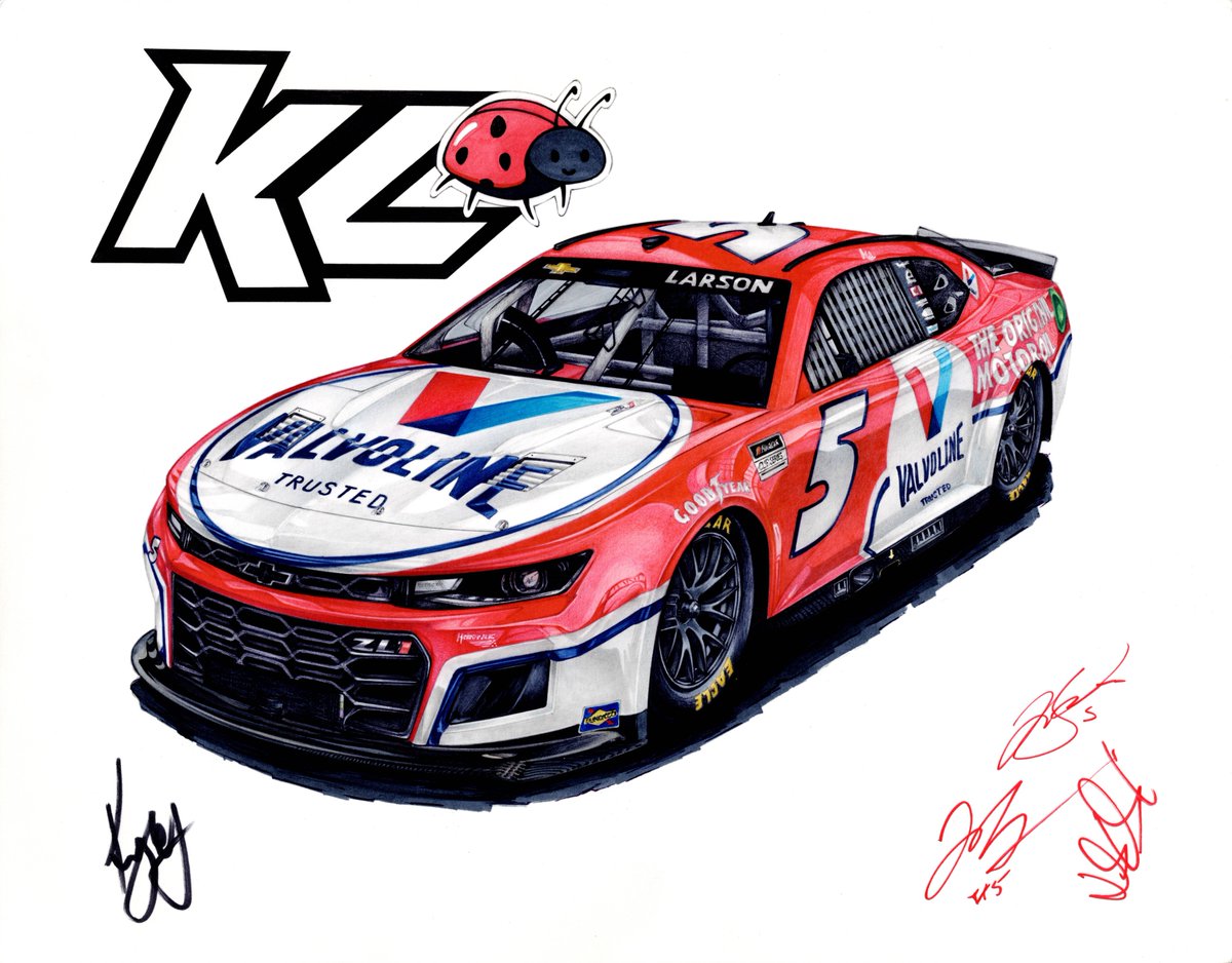 This one was completed for the 2023 fall @TALLADEGA race. I was lucky enough to get @KyleLarsonRacin and a few of his crew members to sign it.