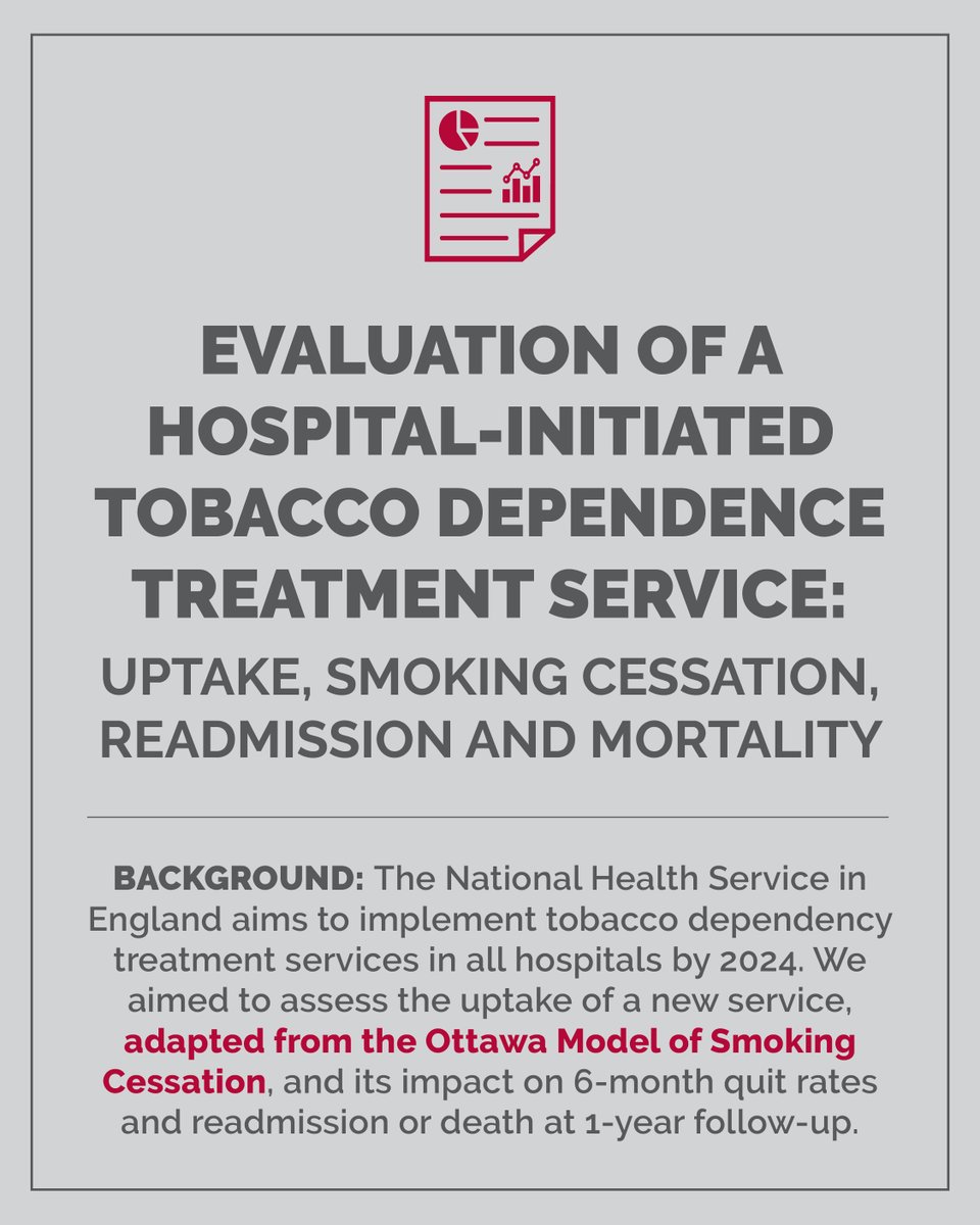 Ottawa Model for Smoking Cessation (@ottawamodel) on Twitter photo RESEARCH ARTICLE | Evaluation of a hospital-initiated tobacco dependence treatment service: uptake, smoking cessation, readmission and mortality.
Link to article -> rdcu.be/dFrjN
<a href="/NHSEngland/">NHS England</a> <a href="/BMCMedicine/">BMC Medicine</a> <a href="/DrHassanMir/">Hassan Mir</a> RESEARCH ARTICLE | Evaluation of a hospital-initiated tobacco dependence treatment service: uptake, smoking cessation, readmission and mortality.
Link to article -> rdcu.be/dFrjN
<a href="/NHSEngland/">NHS England</a> <a href="/BMCMedicine/">BMC Medicine</a> <a href="/DrHassanMir/">Hassan Mir</a>