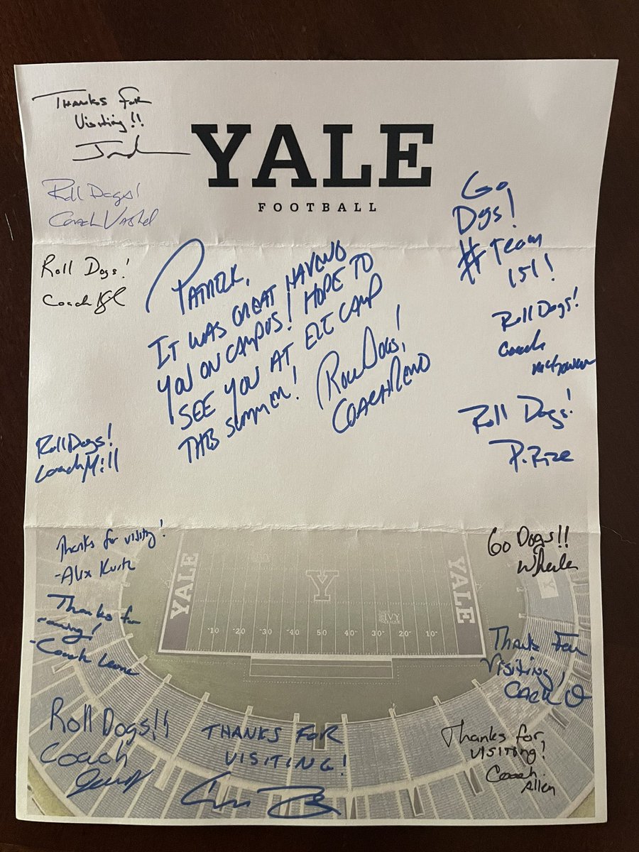 Thank you so much for the letter! @yalefootball I really appreciate it, Go Dogs! @CoachChrisJr2 @StevenVashel @coach_smcgowan @CoachRenoYale