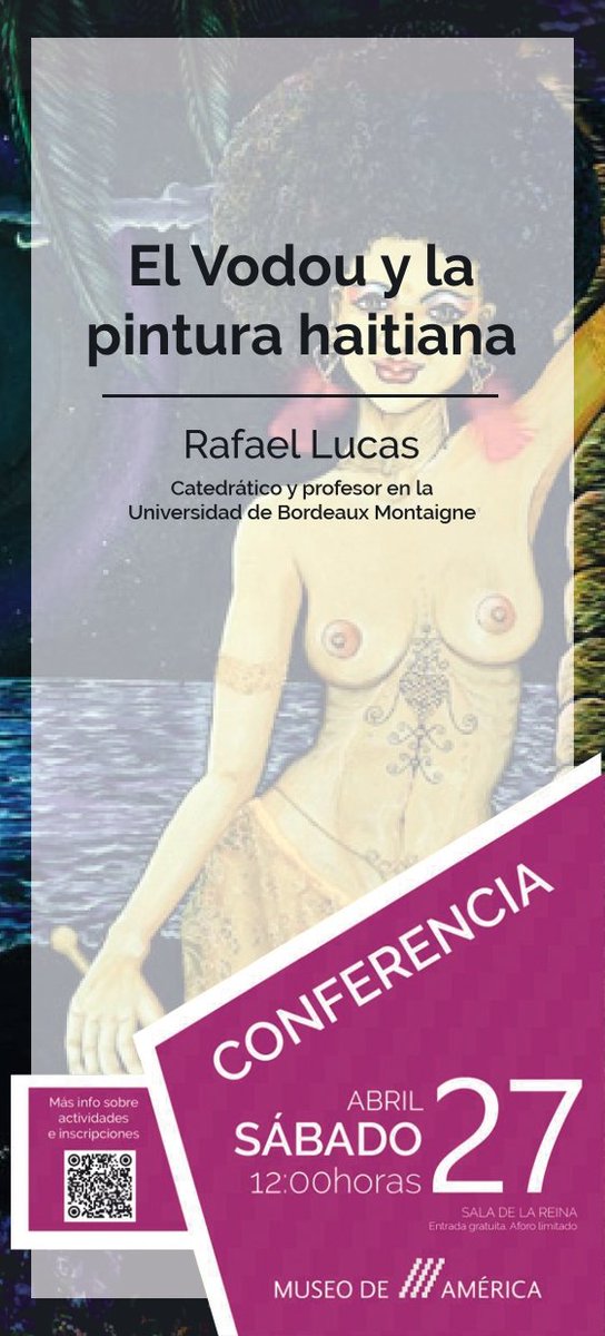 educarencultura's tweet photo. Este sábado en el #MuseodeAmerica tenéis la oportunidad de escuchar a Rafael Lucas. Actividad en el marco de la exposición Haití: África en el Caribe, primera muestra de arte haitiano en un museo estatal en España. https://t.co/PuKyCvGqUw