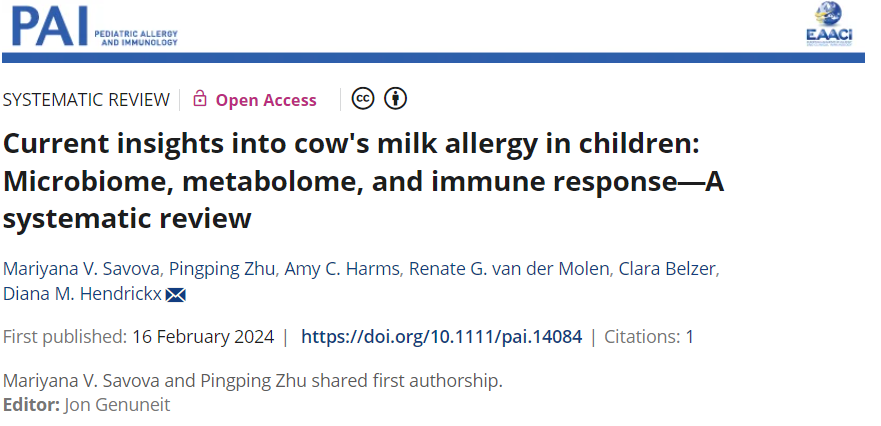 Part of the Special Issue 'Omics in Food Allergy' is the #systematicreview 'Current insights into cow's milk allergy in children: #Microbiome, #metabolome, and #immuneresponse — A systematic review'.
Here 🔗 doi.org/10.1111/pai.14…
#pai_journal #gutmicrobiota #metabolomics