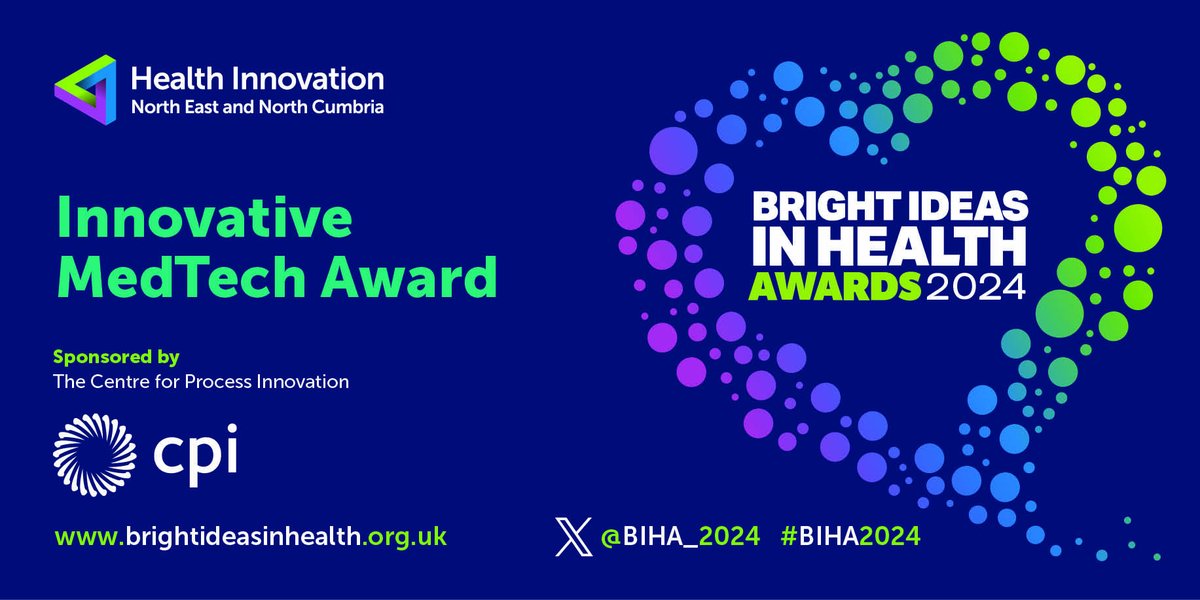 If you work within or with the NHS and have developed an innovative new medical device, piece of equipment, or a diagnostic then enter the #BIHA2024 ‘Innovative MedTech Award’ sponsored by @ukCPI Find out more and apply 👇 brightideasinhealth.org.uk/?utm_source=tw…