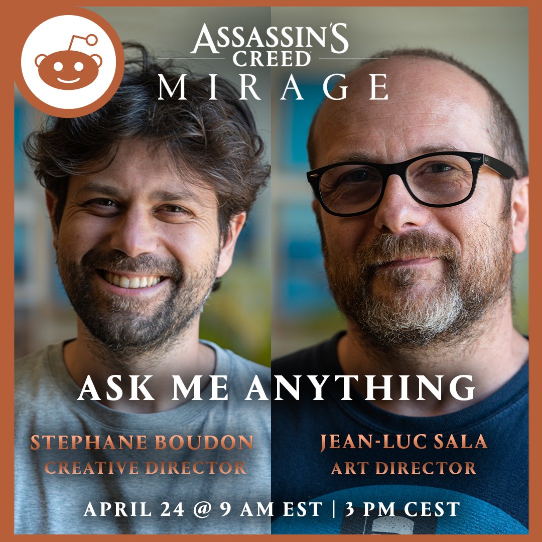 A new AMA session about #AssassinsCreed Mirage taking place on the Assassin's Creed subreddit has been announced! It will take place on April 24th at 9am EST / 3pm CEST and it will feature Creative Director Stephane Boudon and Art Director Jean-Luc Sala! The AMA will be hosted…