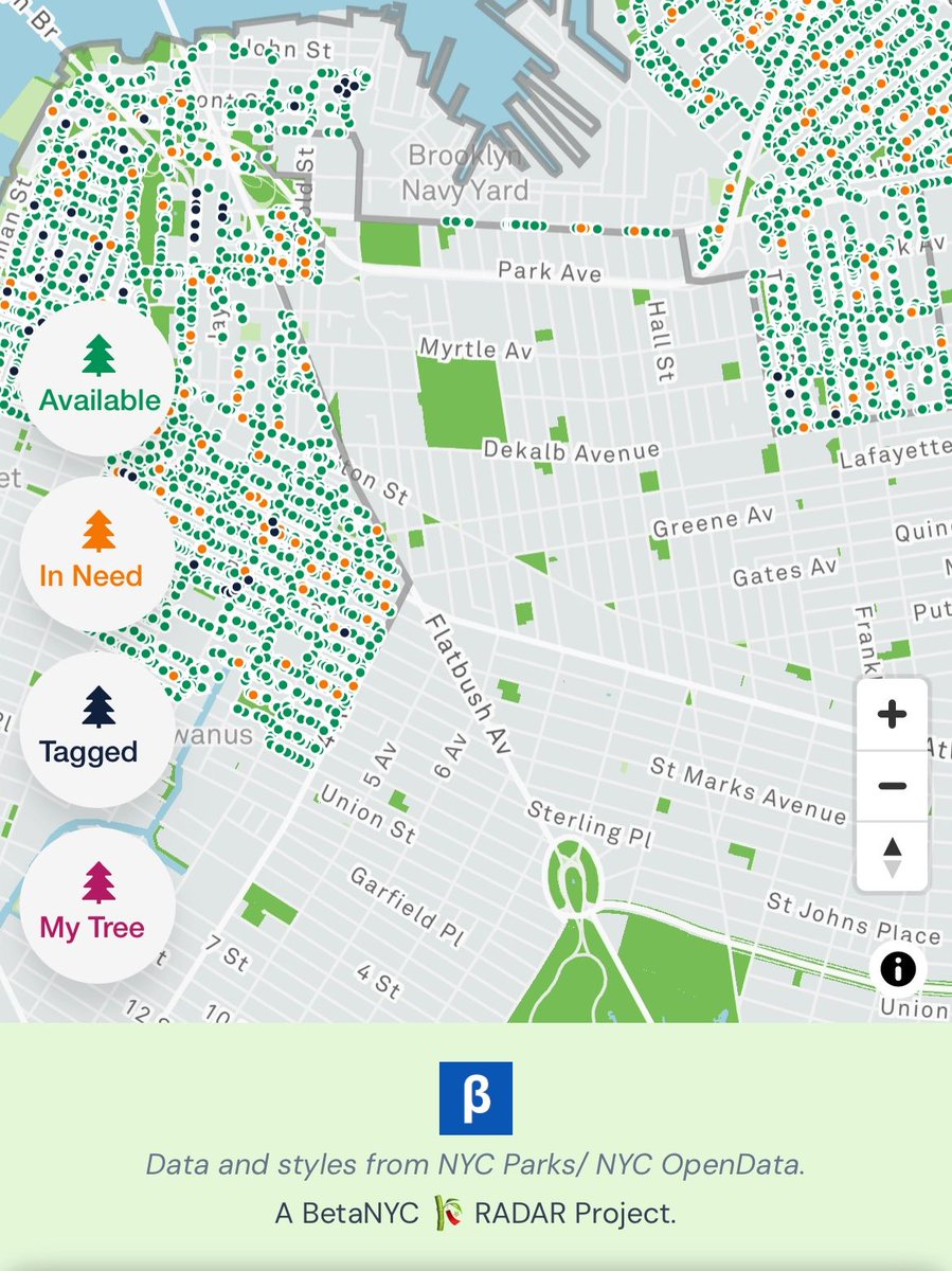 BetaNYC's tweet photo. Happy Earth Day! 🌍 🌏 🌎 

Expanding our tree canopy and preserving our public spaces are two ways to honor the place we call home. 🌳 🪴   

Check out our tree stewardship map with @LincolnRestler and our playgrounds map with @EricDinowitzNYC! https://t.co/sh1kqGAUZN