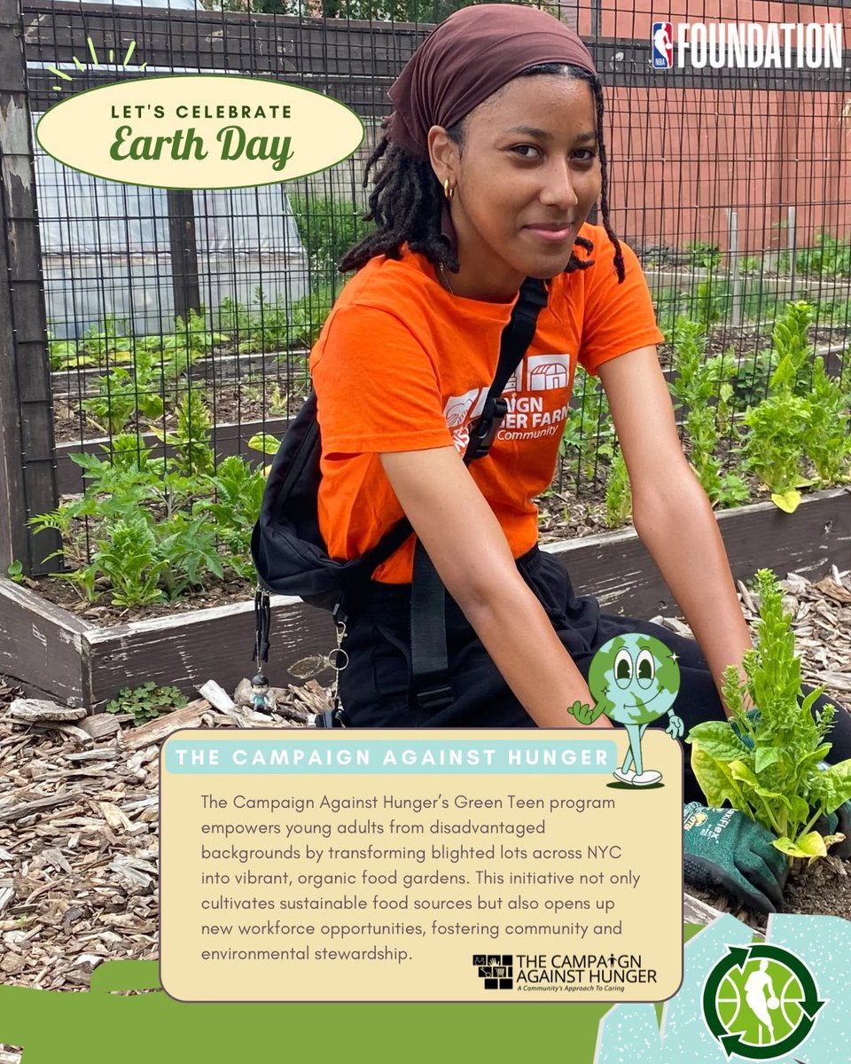 Happy Earth Day everyone 🌍💫🥳 The NBA Foundation is proud to support organizations like The Campaign Against Hunger and Camp ELSO that educate and empower youth interested in environmental stewardship. 🌱 To learn more about these fantastic organizations, visit their
