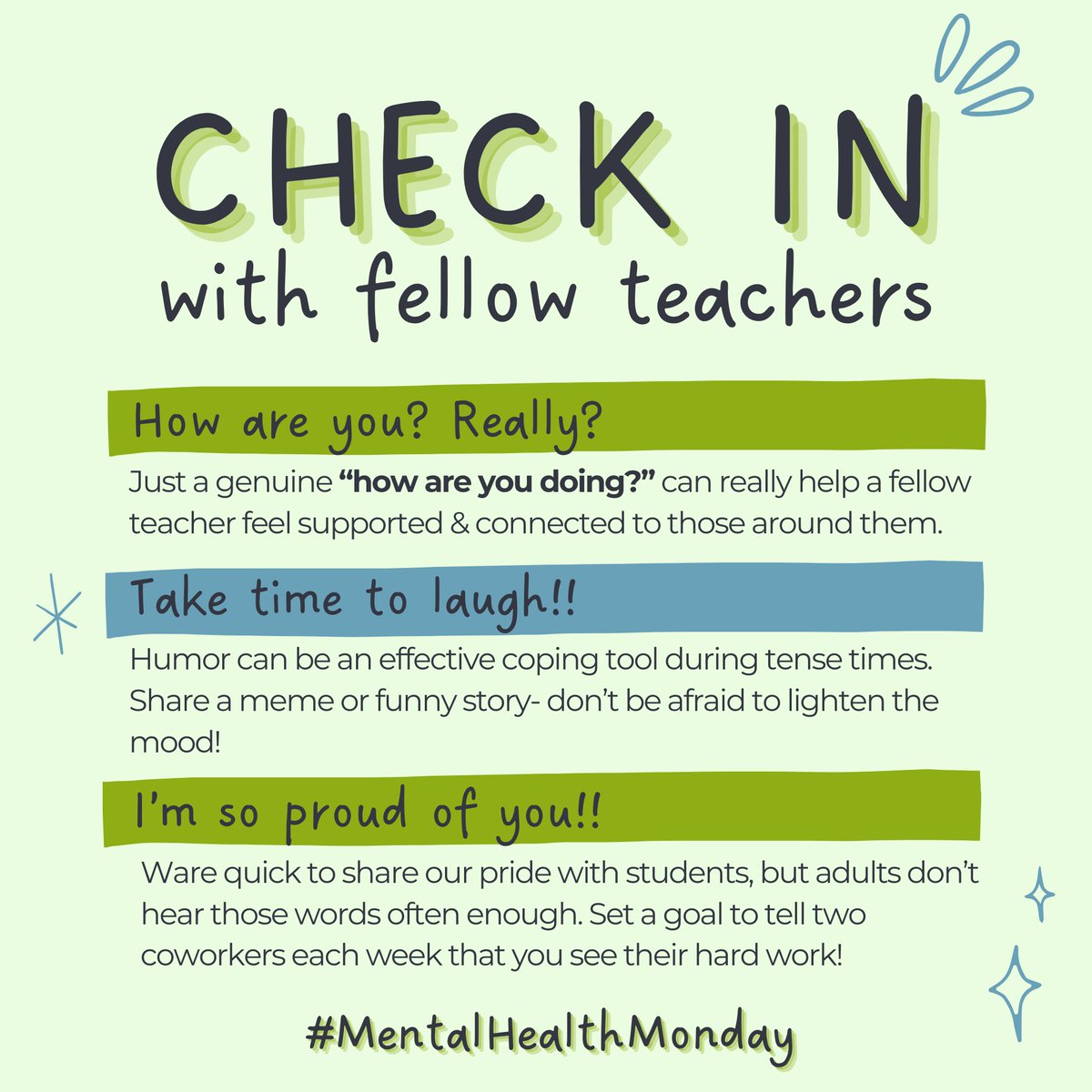 It's #MentalHealthMonday! 💚 Take a moment to check in with your fellow educators and spread some positivity with your team! #ConnectGrowServe