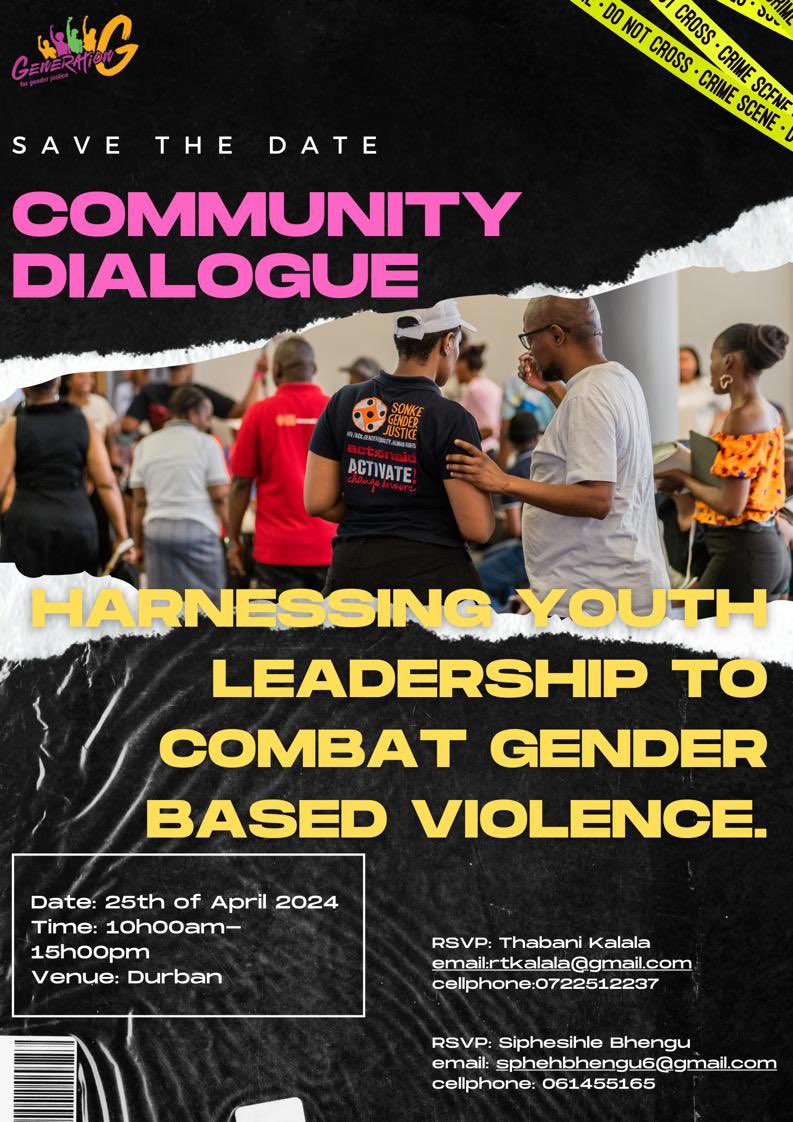 JOIN US: San’bonani eKZN, on the 25th of April, join us for a timely community dialogue, as we unpack ways to harness youth leadership to combat gender based violence. #GenerationGSA #WeAreVoting #SAElections24