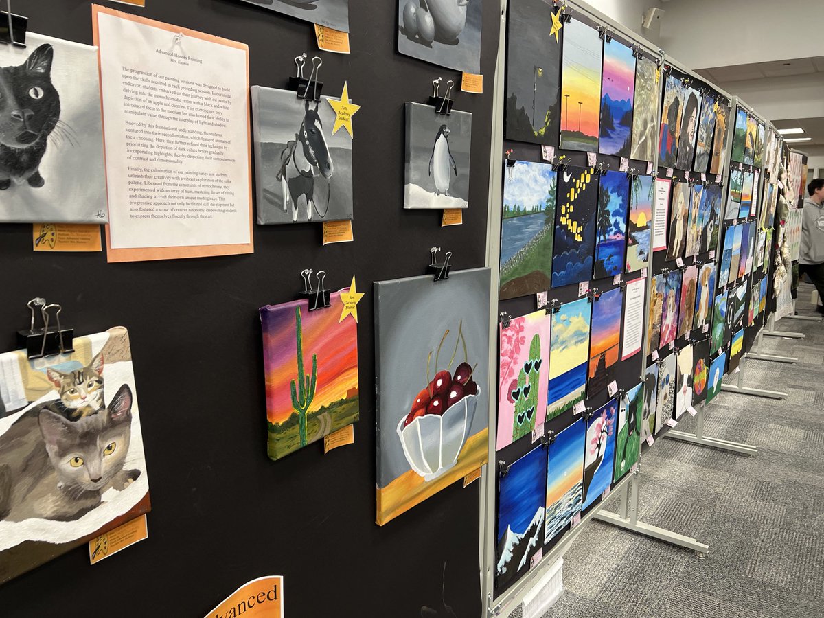 kuzminart's tweet photo. Applied Arts and Design 1, 2, 3, and 4 and Honors painting and Honors Drawing were a hit!   Thank you to all of Mrs. Kuzmins students for your hardworking! ⁦@MTPSpride⁩ ⁦@Mr_KCullen⁩ https://t.co/LfwnuWwx8L