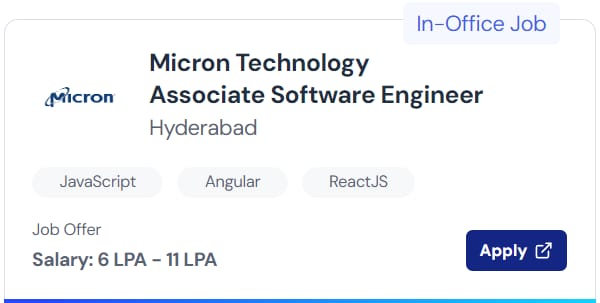 Micron Technology is hiring for the position of Associate Software Engineer in Hyderabad.

Job Type: In-Office
Salary: 6 LPA - 11 LPA
Experience: 0-2 years

Apply now for this exciting opportunity!
bit.ly/3W5nHe5

#Job #HiringNow #FresherJob #JobOpening #Fresher #ITJobs