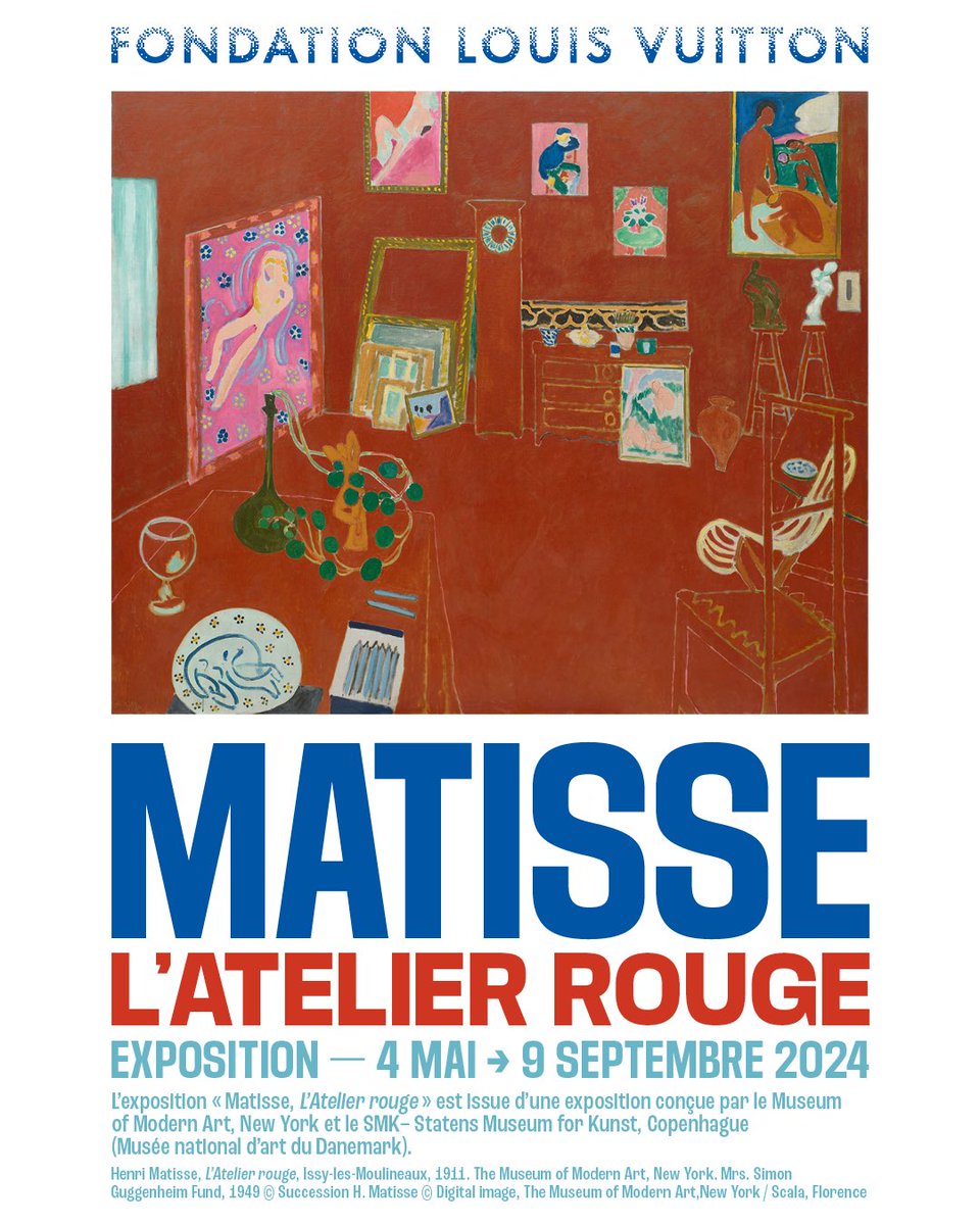 📅 À vos agendas ! Du 4 mai au 9 septembre 2024, la Fondation présente l’exposition « Matisse, L’Atelier Rouge » ! ⬇️⬇️