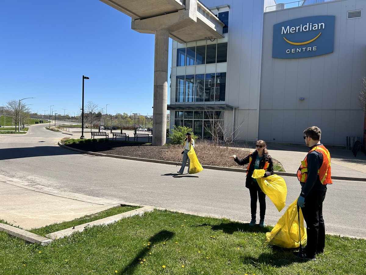 Today, in honour of #EarthDay our staff joined @dt_stcatharines to clean up the downtown area and around our home @MeridianCentre_