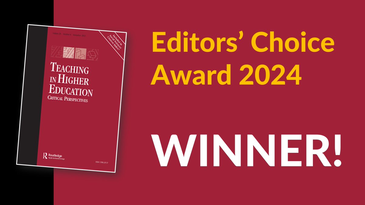 🌟🎇🎖️ Congratulations to @r_ajjawi, @k_gravett and @seos895, whose article 'The politics of student belonging: identity and purpose' has received our Editors' Choice Award for 2024! To find out more and see which other articles have been commended... …achinginhighereducation.wordpress.com/2024/04/15/edi…