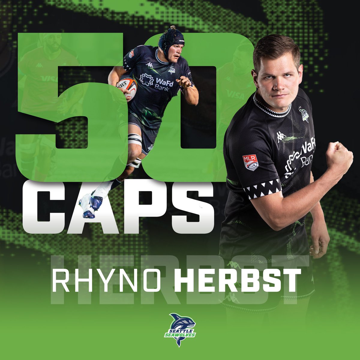 Rhyno Herbst celebrates 50 MLR Caps! 🏆 With 657:06 min on the pitch this season—the 2nd most in USMLR—plus 222m run, 62 tackles, and 4 turnovers, Rhyno’s a true force to be reckoned with. @usmlr | #MLR2024 #TogetherWeHunt #SeattleSeawolves