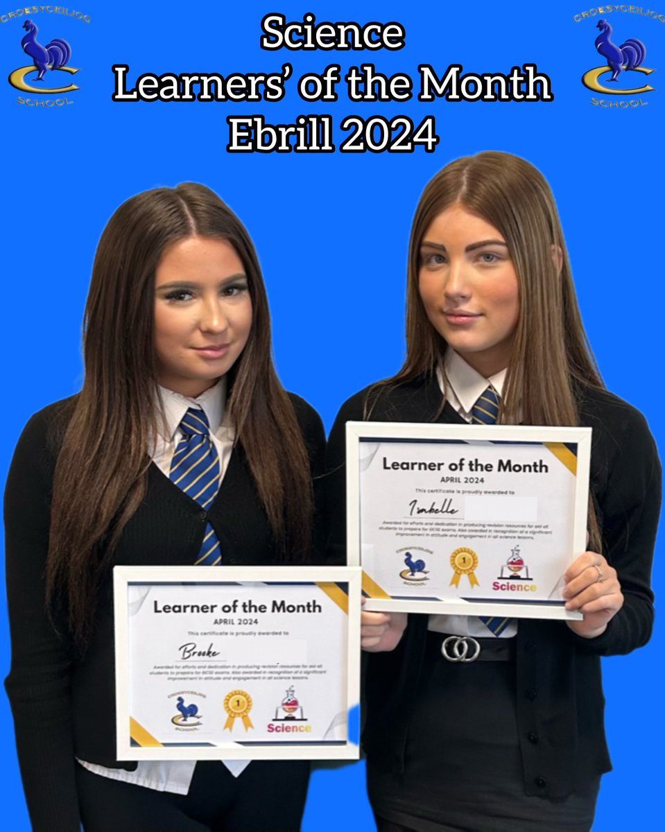 Science Learners’ of the Month

Brooke and Isabelle have been dedicating their own time to record revision resources for the, soon approaching, year 10 science exams. 
As well as displaying brilliant attitudes and efforts in science lessons. 
Well deserved. 

<a href="/croesyschool/">Croesyceiliog School</a>