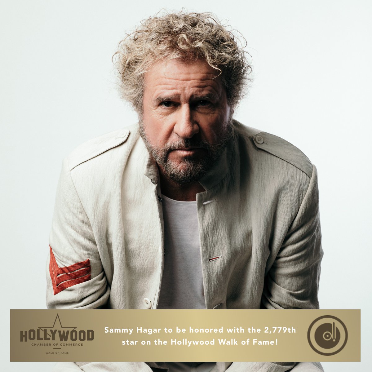 The Hollywood Chamber of Commerce will honor rocker Sammy Hagar with the 2,779th star on the Hollywood Walk of Fame on Tuesday, April 30, at 11:30 am PT. Star will be located at 6212 Hollywood Boulevard. Hagar will receive his star in the category of Recording.