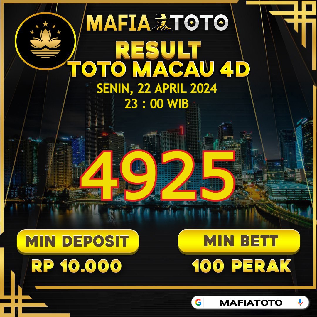 SAH
PASARAN :🔥TOTOMACAU 4D P5🔥
Result : 🔥4925🔥
Tanggal : 22-APRIL-2024

#mafiatoto