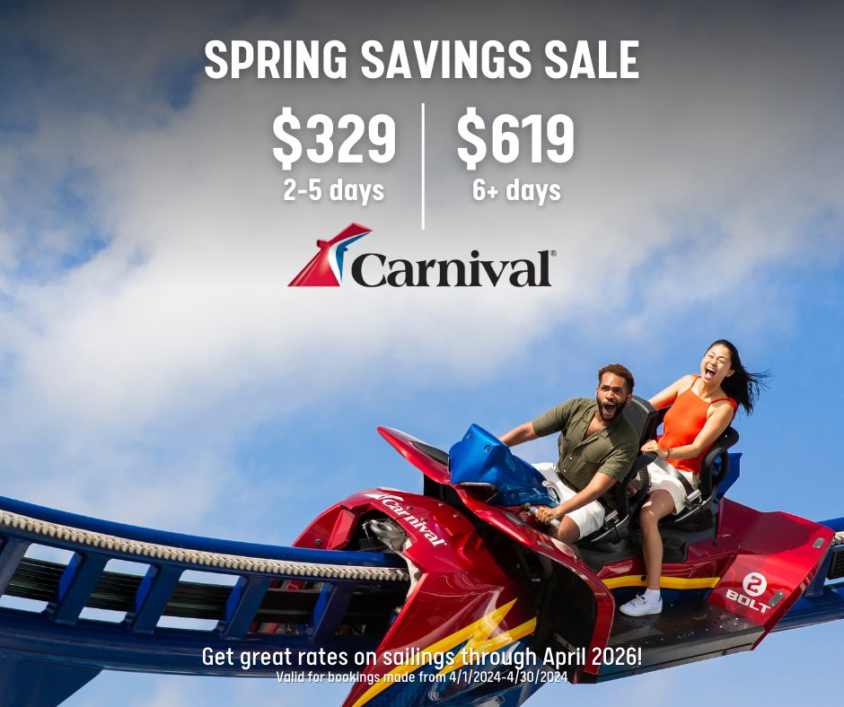 Dive into an Ocean of Fun with Carnival Cruise Lines! 

#CarnivalCruise #WrightMagicalTravels #DreamVacation #SailAway #AdventureAwaits #FamilyGetaway #ExploreTheWorldWithUs #SetSailWithCarnival #WhereFantasyHappens #TravelAgent #TravelAdvisor #TravelPlanner #Cruise #Groups