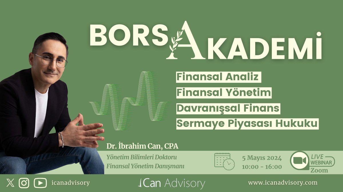 Borsa Akademi, 5 Mayıs 2024 günü yeniden sizlerle... Bu eğitimle birlikte 9. yılında 50. kez gerçekleşeceği için ayrıca mutluyum. 😊 Başvuru: icanadvisory.com/akademi-1 #borsa #bist100 #eğitim #finans #yönetim