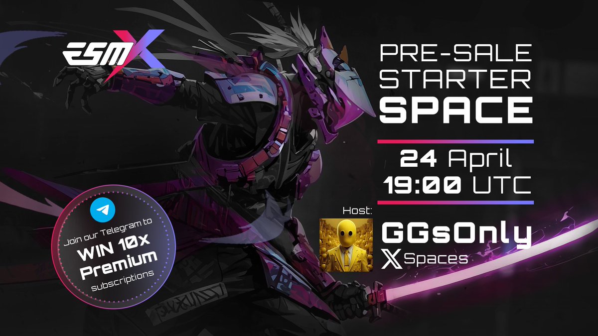 🗣️ PRE-SALE STARTER SPACE 🗣️

Join @GG1nvestments and the #ESMX dev team on Wednesday 1 hour before the pre-sale starts. Talking about achievements, plans, the Meme League, partnerships and many more. 

 📅 24 April 19:00 UTC
🔔 x.com/i/spaces/1mnGe…

RT + Join our Telegram to