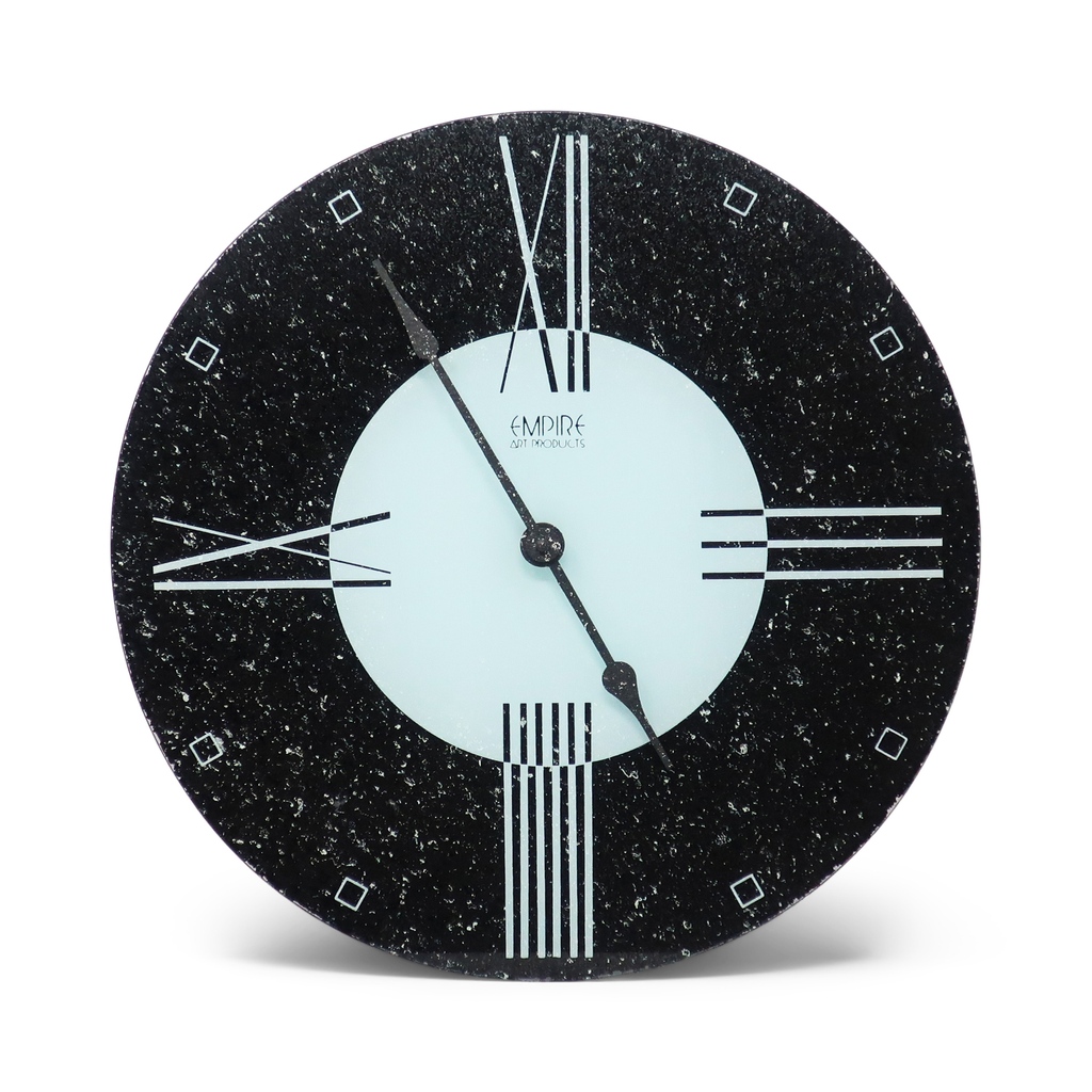 Just put up a fantastic postmodern reverse-painted glass wall clock by Empire Art