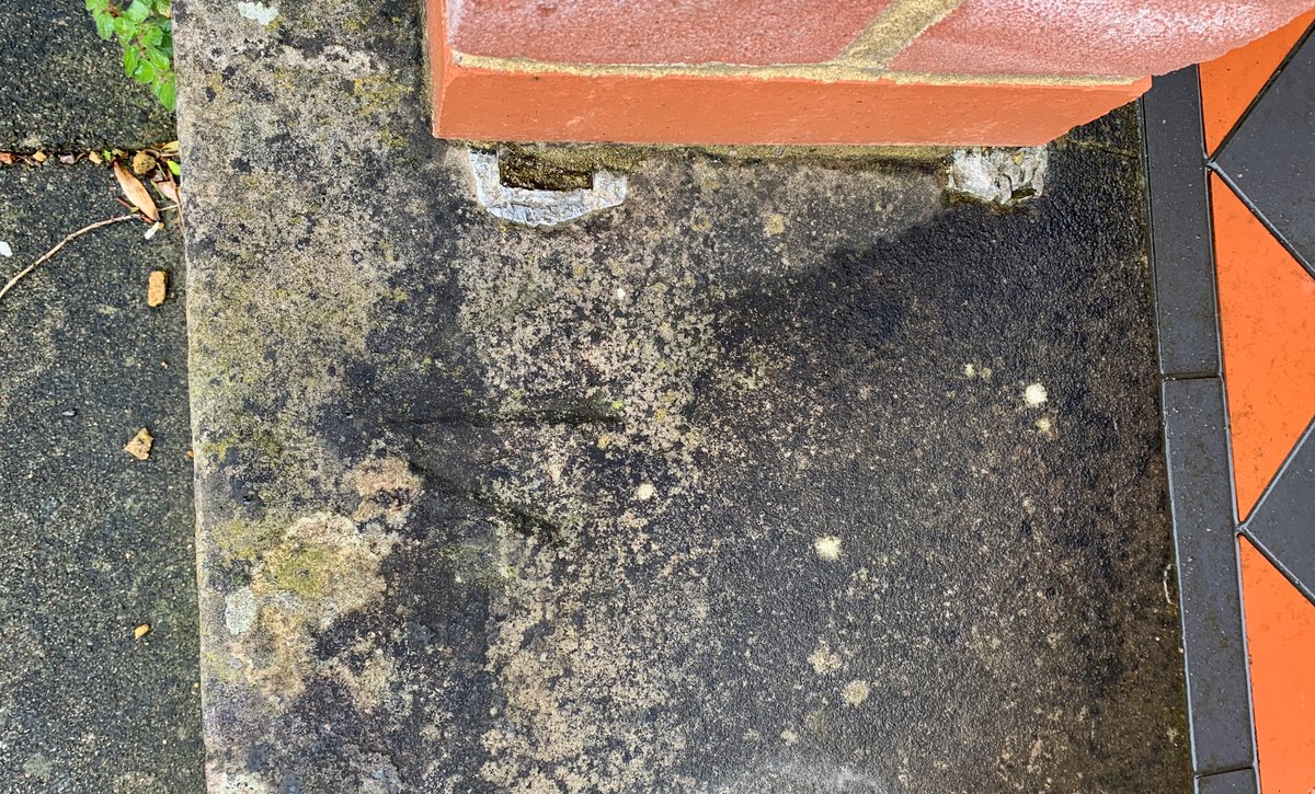 This is one of the less common Benchmarks, set into a stone step at the front of a house. The arrow is clear enough, but. what’s known as the ‘Pivot’ is just a small depression at the head that would have temporarily held a steel ball to provide the datum.

#BenchmarkMonday