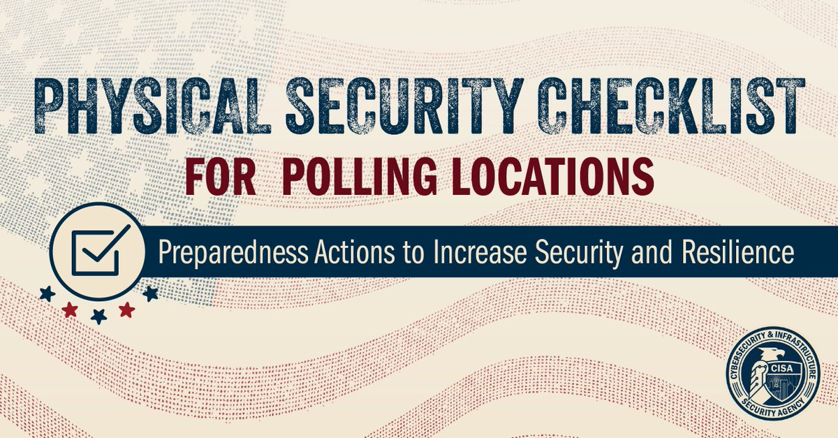 Plan - Implement - Report! Our new Physical Security Checklist for Polling Locations is a framework for election workers to improve the security of their facilities - keeping polling staff and voters safe. Check it out: go.dhs.gov/JCv #Protect2024