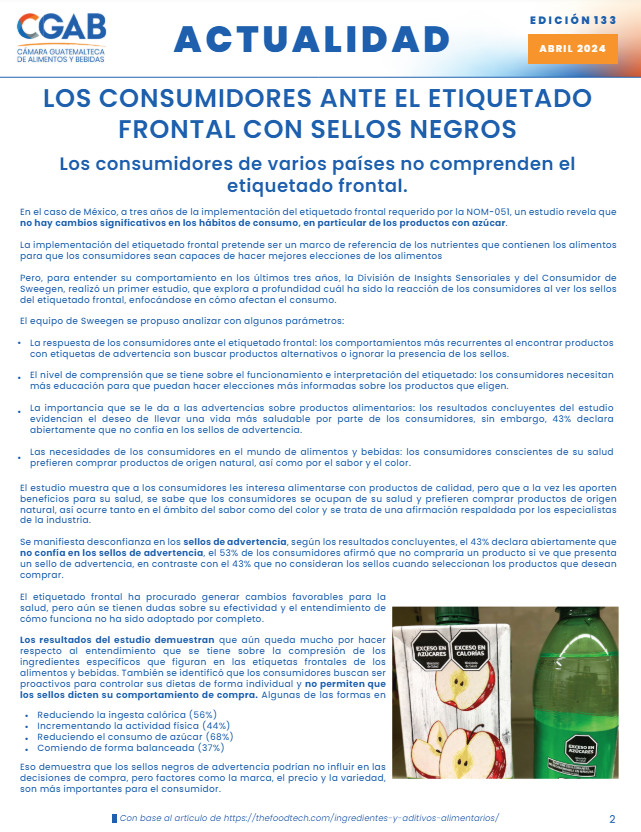 Estudios recientes en un país donde se aplica el etiquetado frontal con los sellos negros muestra el comportamiento de los consumidores. #CGAB #IndustriaAyB #SOMOSDESARROLLO #Guatemala @Cgab19 @CongresoGuate @BancadaSemilla @BancadaVamos @BancadaTODOS @BancadaVALOR  @DUnionistas