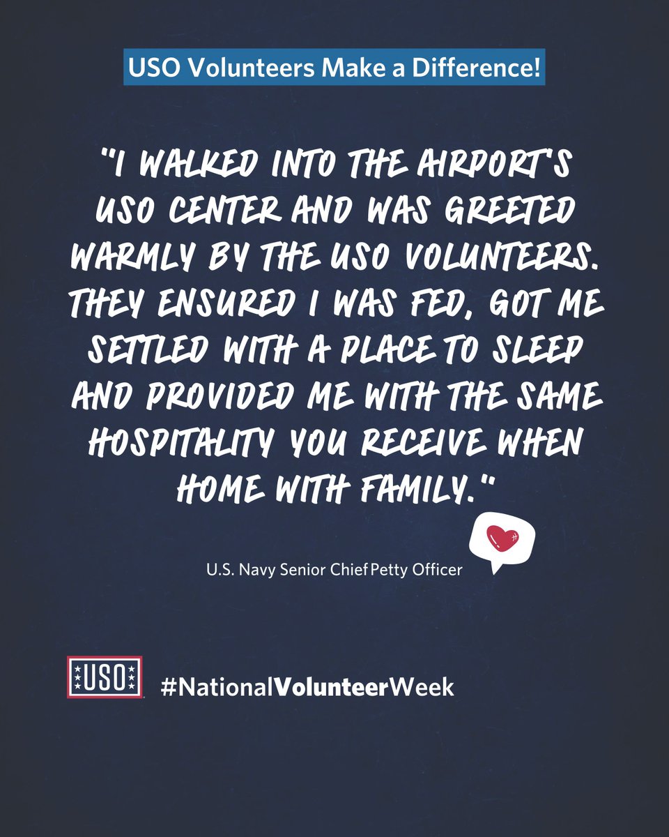 USO Volunteers Make A Difference! Have you thought about becoming a USO volunteer? Find out how at brnw.ch/21wJ3NY #theUSO #NVW #NationalVolunteerWeek