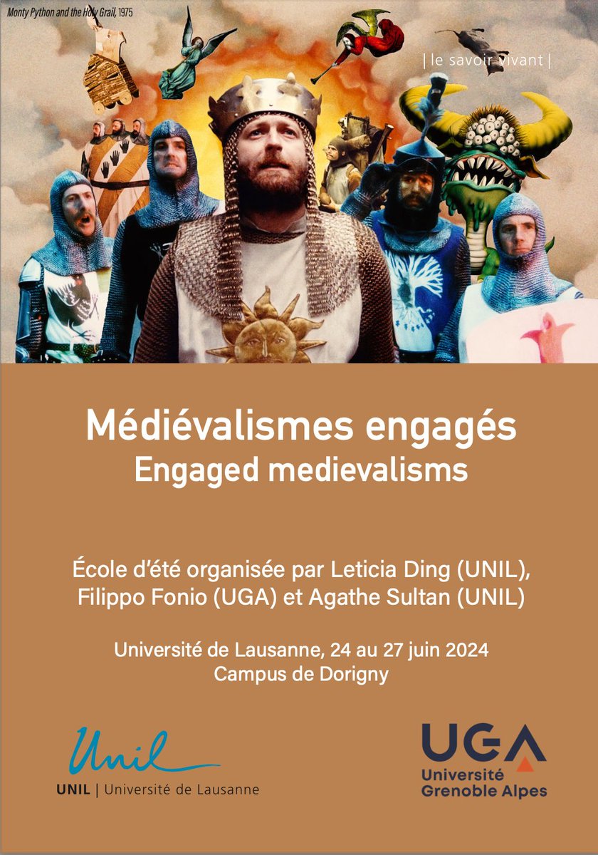 ❗️Ecole d'été, 24-27.06.2024❗️ Thématique: médiévalismes engagés Activités: conférences, tables rondes, medieval labs, ciné-débat et balade littéraire avec des intervenant·e·s de Suisse, France, Italie et Canada Lieu: @unil @LettresUNIL Infos/inscription: unil.ch/summerschools/…