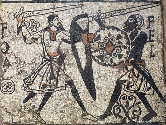 #MosaicMonday #MedievalMonday #Italy Mosaic of fighting swordsmen, 11th century. Church of Santa Maria Maggiore