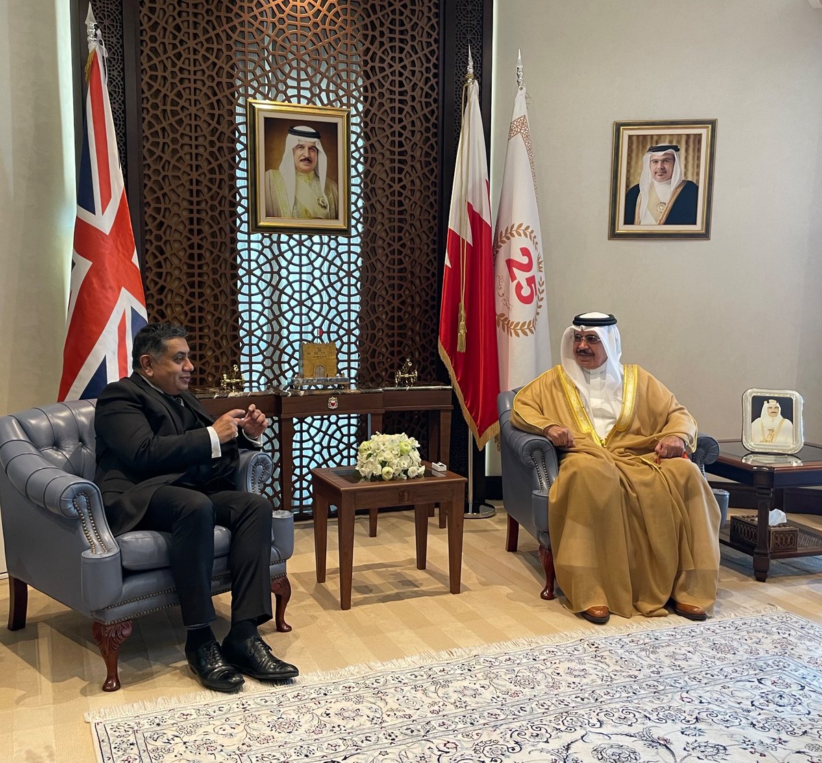 Good to meet HE Sheikh Rashid Al Khalifa. We had a constructive discussion on Bahrain’s positive progress in security and justice in recent years. The UK looks forward to supporting further initiatives with our close partner and friend 🇬🇧🇧🇭 @moi_bahrain @UKinBahrain
