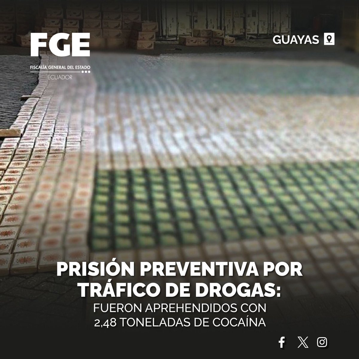 #ATENCIÓN | #Guayas: #FiscalíaEc procesa a 2 aprehendidos con 2,48 toneladas de clorhidrato de cocaína. Se les formularon cargos por #tráficodedrogas a gran escala.

Detalles ⬇️

🌐 shorturl.at/cvI78