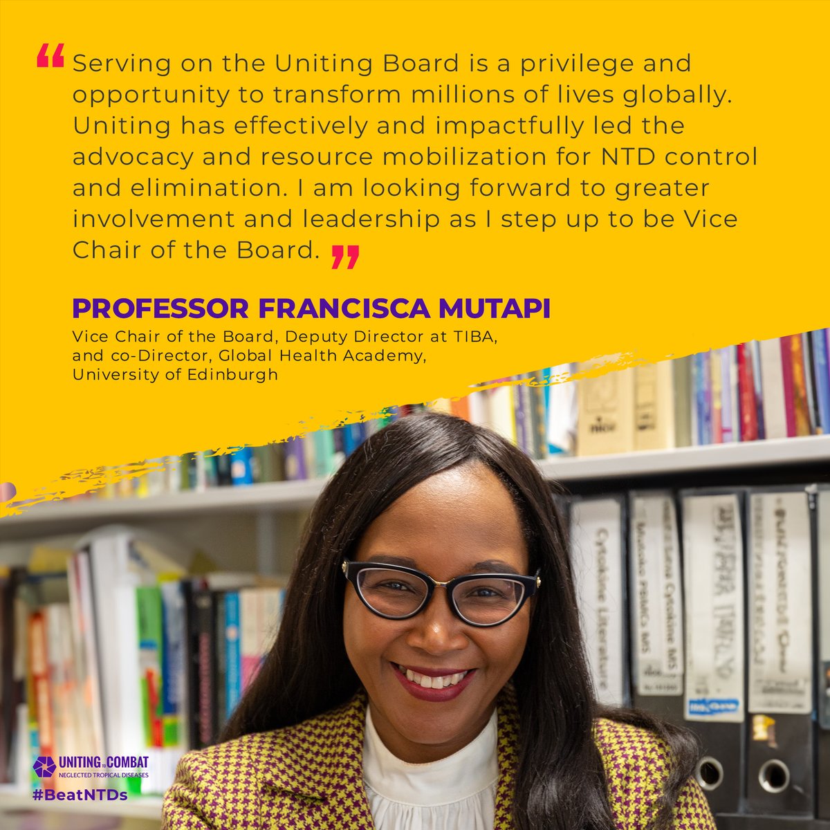 We thank Professor Mutapi for her insight, advice and leadership to date and we're excited to work with her in this new role. #BeatNTDs