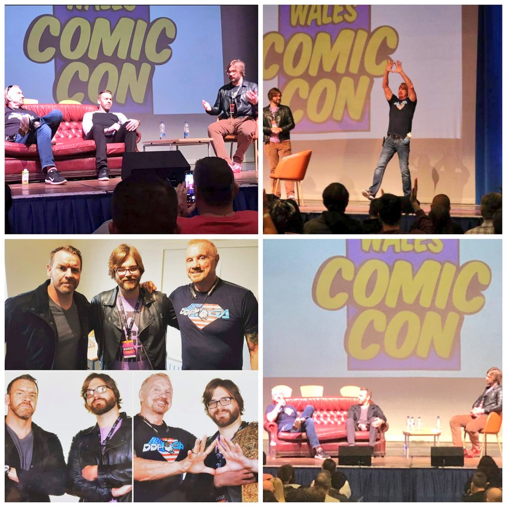 Apparently it's somehow six years to the day since I had the privilege of hosting a @walescomiccon panel with @Christian4Peeps and @RealDDP. Good times! Man, that William Aston Hall is such an amazing venue for those talks❤️