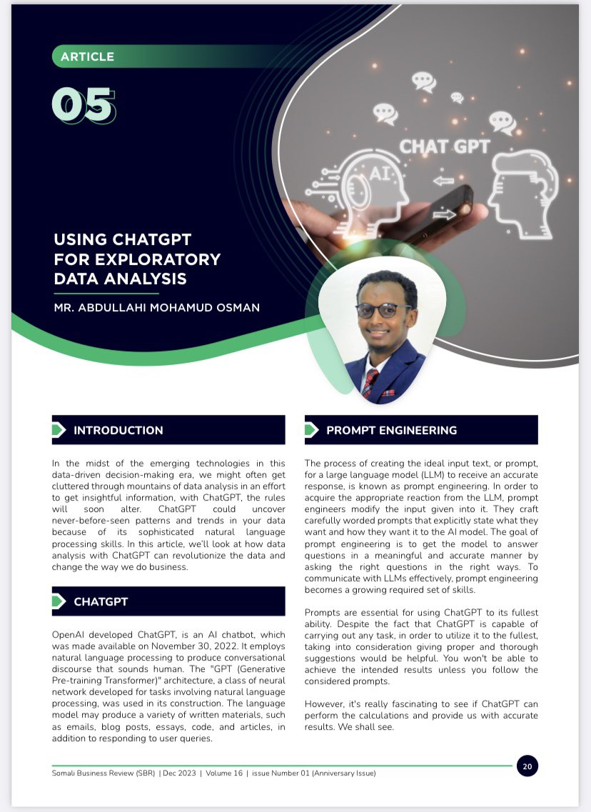 Cabdullaahi M. Cadceed (@cxdceed) on Twitter photo ChatGPT for Exploratory Data Analysis is my latest article on <a href="/SomaliBizReview/">Somali Business Review (SBR)</a>. From analysis to action, let's navigate this fascinating terrain together! Read the full article on here: bit.ly/49MyEEo ChatGPT for Exploratory Data Analysis is my latest article on <a href="/SomaliBizReview/">Somali Business Review (SBR)</a>. From analysis to action, let's navigate this fascinating terrain together! Read the full article on here: bit.ly/49MyEEo
