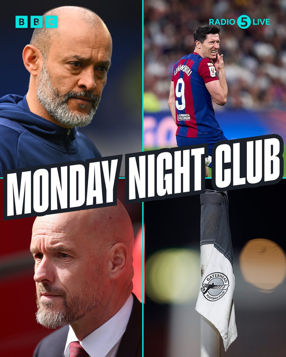 ⚔️ #NFFC v PGMOL 💪 Big wins for Everton and Burnley 📺 Barca defeats in El Clasico and #UWCL 😬 A hollow victory for #MUFC 👀 #WHUFC to replace Moyes? ❌ Gateshead thrown out of play-offs Join the Monday Night Club with @KellyCates from 7pm on @BBCSounds ⚽️📻 #BBCFootball