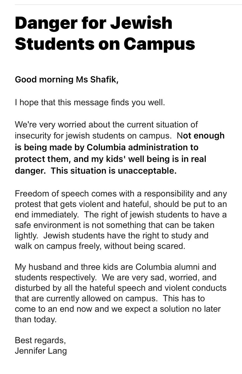 JLANGstore's tweet photo. @Columbia Freedom of speech comes with a responsibility and any protest that gets violent and hateful, should be put to an end immediately.  The right of jewish students to have a safe environment is not something that can be taken lightly. https://t.co/FFZvhOFTnP
