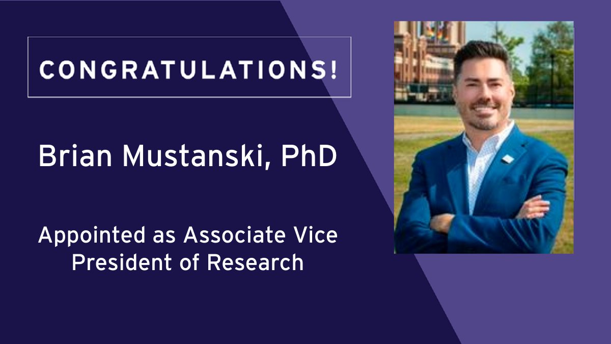 Please joins us in congratulating Brian Mustanski, PhD (@Mustanski), on his appointment to associate vice president of Research. In this role, he will work to advance social and behavioral research, as well as to strengthen strategic engagement with national labs.