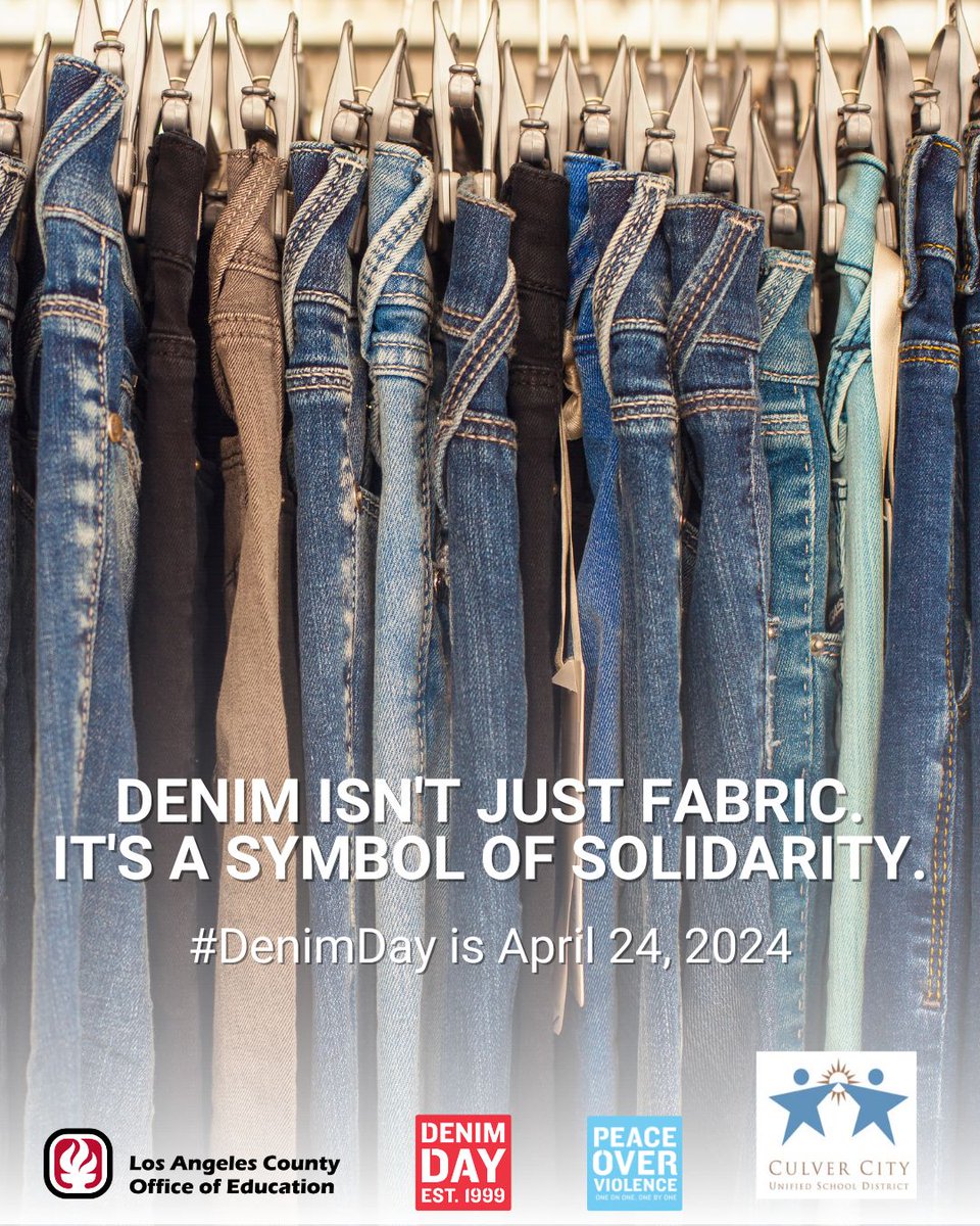 Denim isn’t just fabric. 

Wear your denim on Wednesday, April 24th! Show survivors they're not alone. Every pair of jeans is a statement against victim-blaming. 👖💙 

#SAAM #DenimDay #BreakTheSilence #EndSexualViolence @peaceovrviolence #PeaceOverViolence #LACOE #WeAreLACOE