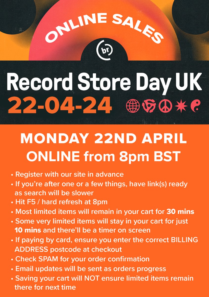 🚨 RSD - ONLINE SALES 🚨

the Record Store Day 24 releases go on sale tonight at 8:00pm - send stock queries to @BanquetRSDfeed.