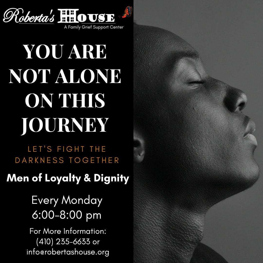 Join M.O.L.D., our men's grief support group, tonight! Spring sessions run April 1-June 3, every Monday, 6-8pm. Find healing with us.

For info: info@robertashouse.org or (410) 235-6633.

#BaltimoreCity #RobertasHouse #MensSupport #GriefSupportGroup