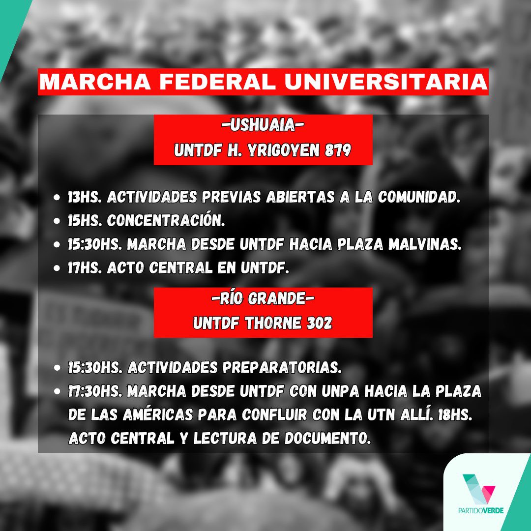 📢 📚 #MarchaFederalUniversitaria 

❕Este martes 23 de abril, nos sumamos a la Marcha Federal Universitaria en Ushuaia y Río Grande, en defensa de la #EducaciónPública, la ciencia y el sistema universitario nacional.